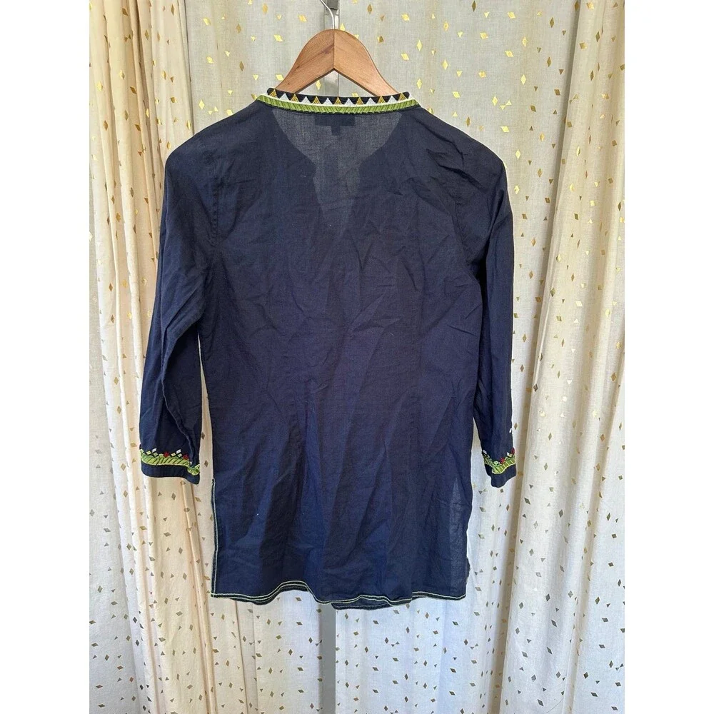 BritishIndia Traveller Women's 100% Cotton Embroidered Beaded Tunic Top XS/S